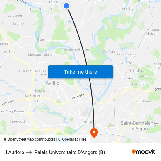 L'Aurière to Palais Universitaire D'Angers (B) map