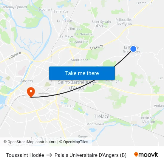 Toussaint Hodée to Palais Universitaire D'Angers (B) map
