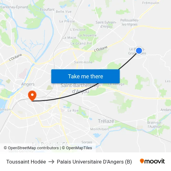 Toussaint Hodée to Palais Universitaire D'Angers (B) map