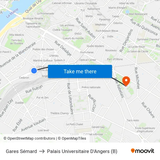 Gares Sémard to Palais Universitaire D'Angers (B) map