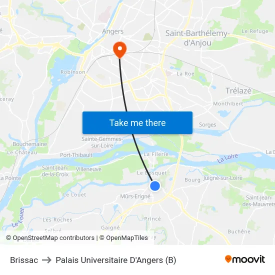 Brissac to Palais Universitaire D'Angers (B) map