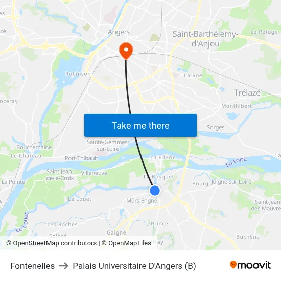 Fontenelles to Palais Universitaire D'Angers (B) map