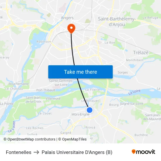 Fontenelles to Palais Universitaire D'Angers (B) map