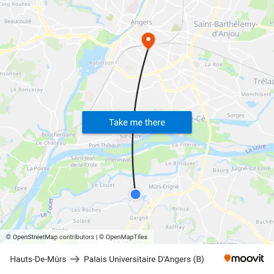 Hauts-De-Mûrs to Palais Universitaire D'Angers (B) map