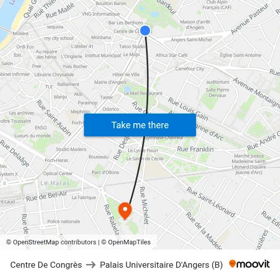 Centre De Congrès to Palais Universitaire D'Angers (B) map
