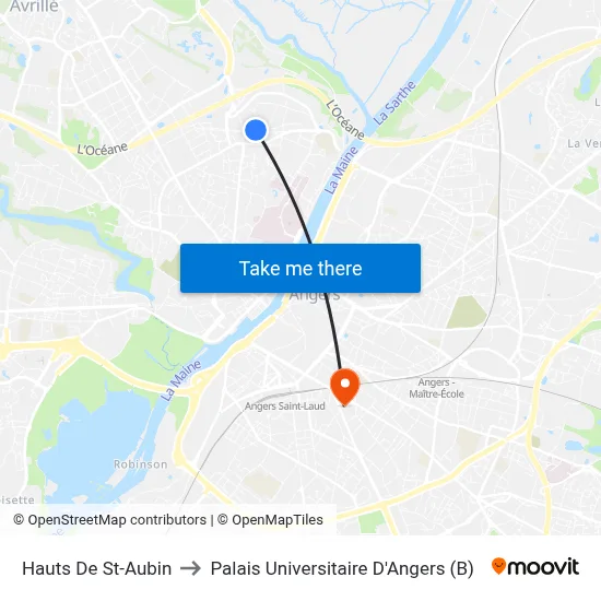 Hauts De St-Aubin to Palais Universitaire D'Angers (B) map