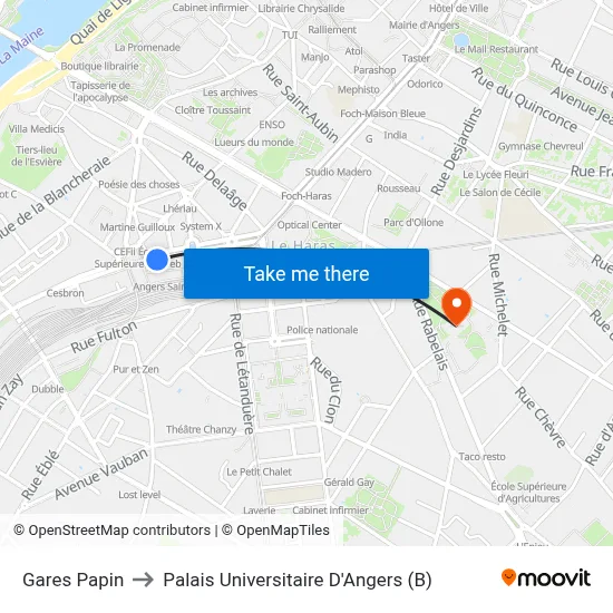 Gares Papin to Palais Universitaire D'Angers (B) map