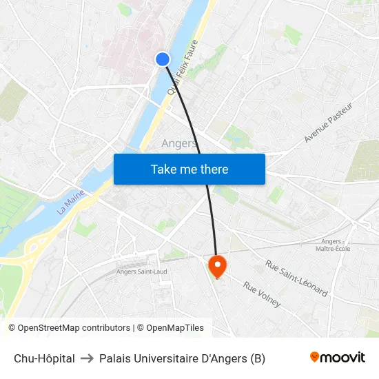Chu-Hôpital to Palais Universitaire D'Angers (B) map