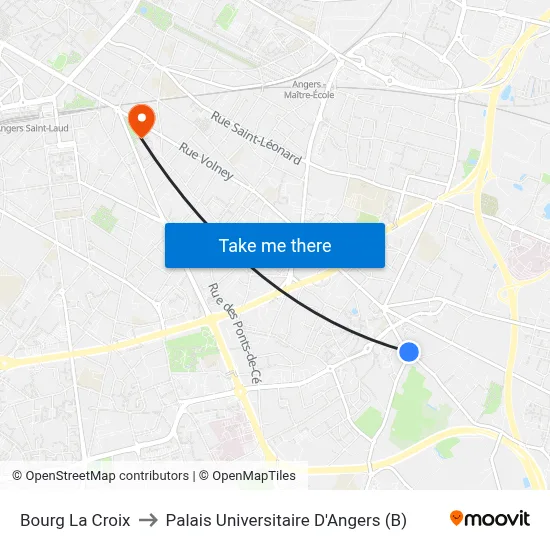 Bourg La Croix to Palais Universitaire D'Angers (B) map