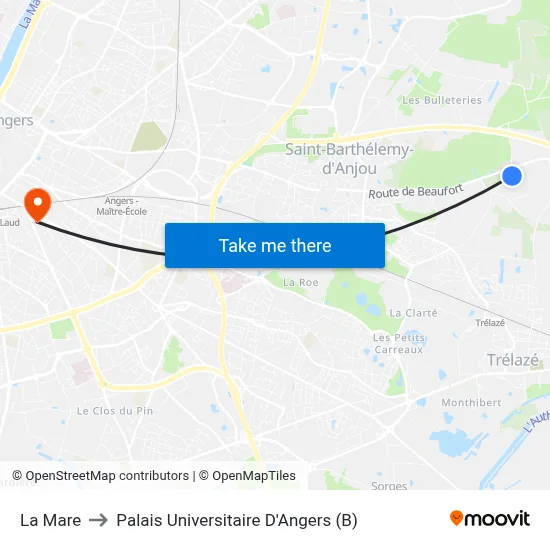 La Mare to Palais Universitaire D'Angers (B) map