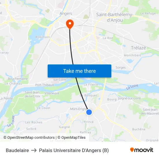 Baudelaire to Palais Universitaire D'Angers (B) map