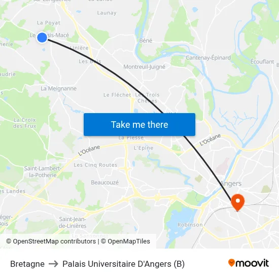 Bretagne to Palais Universitaire D'Angers (B) map