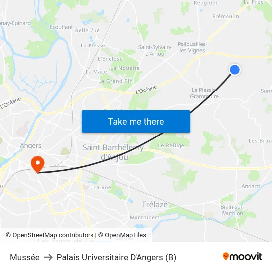 Mussée to Palais Universitaire D'Angers (B) map
