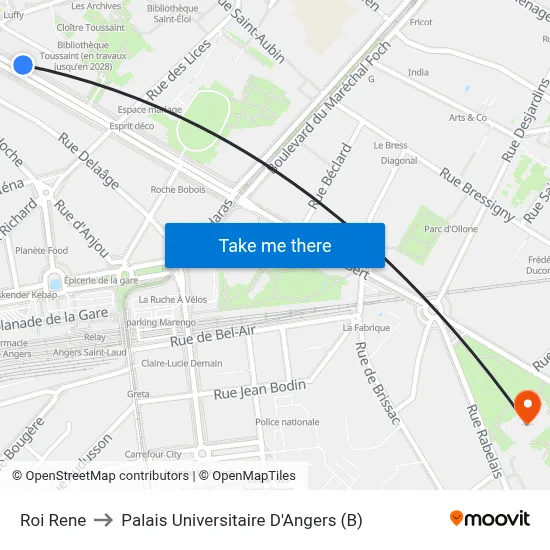 Roi Rene to Palais Universitaire D'Angers (B) map