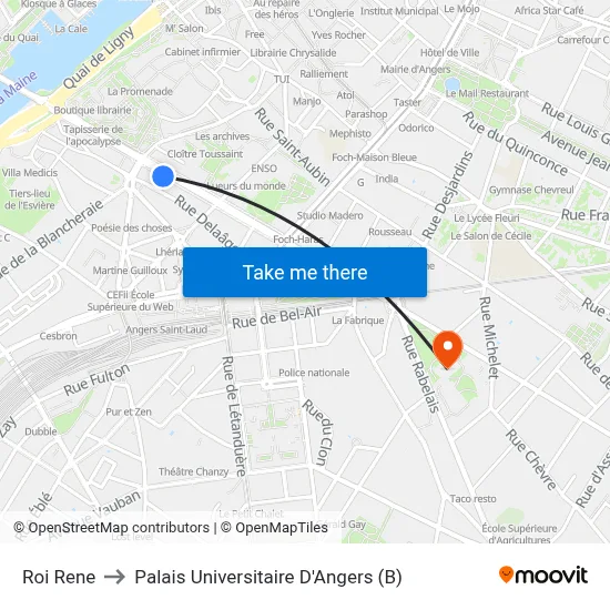 Roi Rene to Palais Universitaire D'Angers (B) map