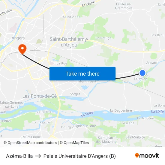 Azéma-Billa to Palais Universitaire D'Angers (B) map