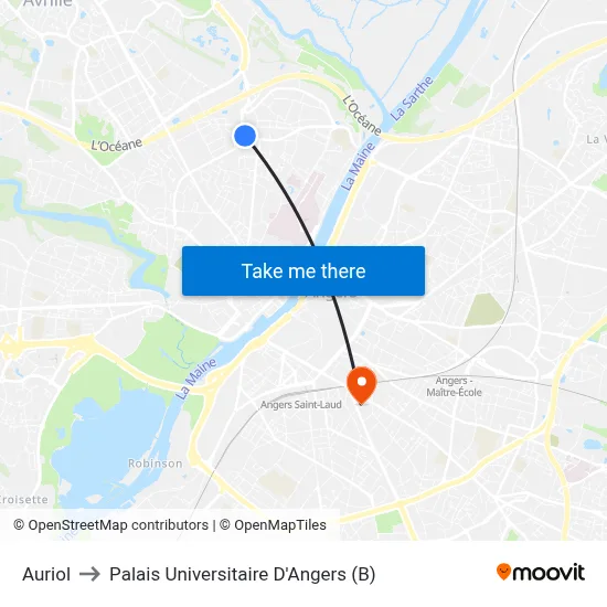 Auriol to Palais Universitaire D'Angers (B) map