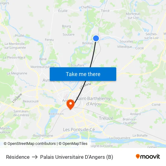 Résidence to Palais Universitaire D'Angers (B) map