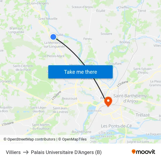 Villiers to Palais Universitaire D'Angers (B) map