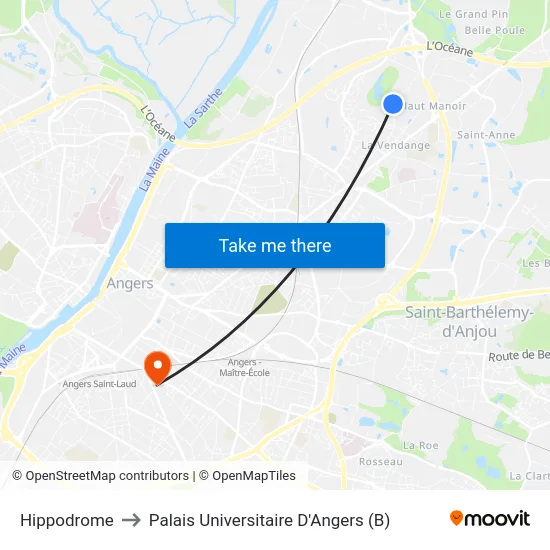 Hippodrome to Palais Universitaire D'Angers (B) map
