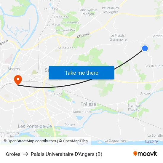 Groies to Palais Universitaire D'Angers (B) map
