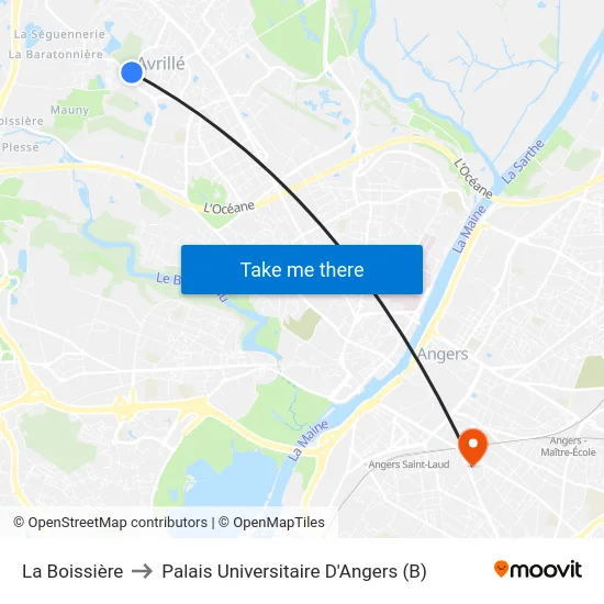 La Boissière to Palais Universitaire D'Angers (B) map