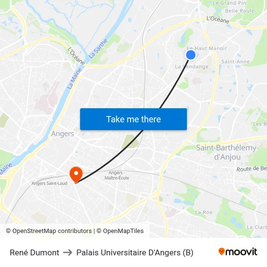 René Dumont to Palais Universitaire D'Angers (B) map