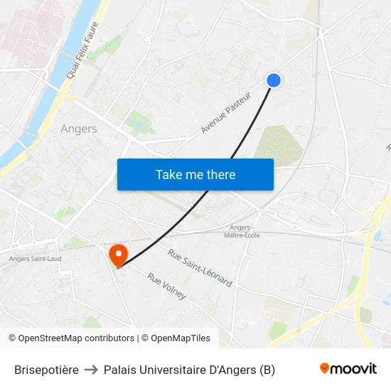 Brisepotière to Palais Universitaire D'Angers (B) map