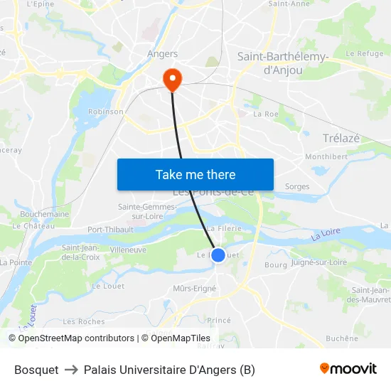 Bosquet to Palais Universitaire D'Angers (B) map