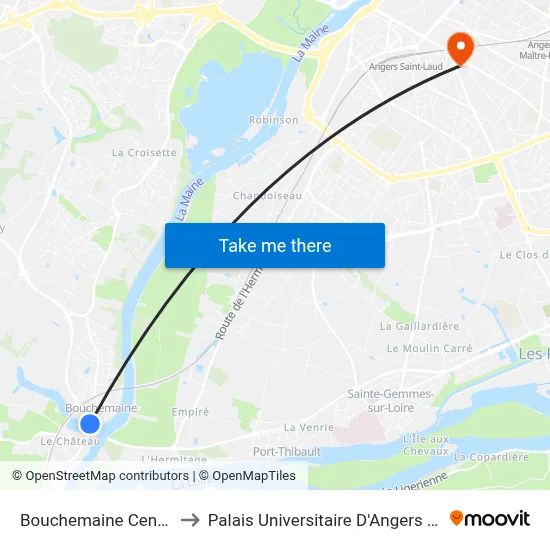 Bouchemaine Centre to Palais Universitaire D'Angers (B) map