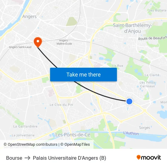 Bourse to Palais Universitaire D'Angers (B) map