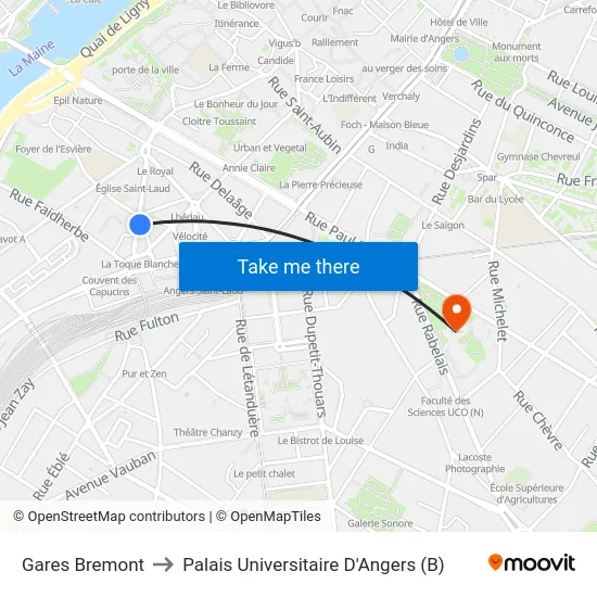 Gares Bremont to Palais Universitaire D'Angers (B) map