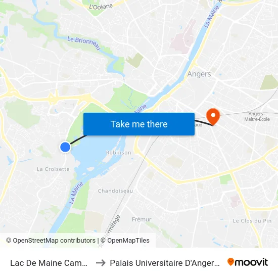 Lac De Maine Camping to Palais Universitaire D'Angers (B) map