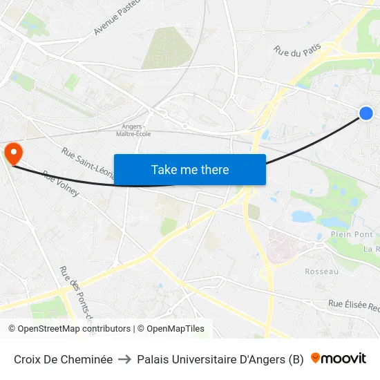 Croix De Cheminée to Palais Universitaire D'Angers (B) map