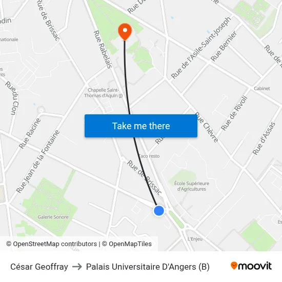 César Geoffray to Palais Universitaire D'Angers (B) map