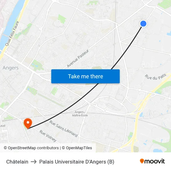 Châtelain to Palais Universitaire D'Angers (B) map