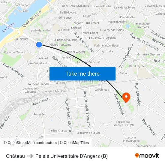 Château to Palais Universitaire D'Angers (B) map