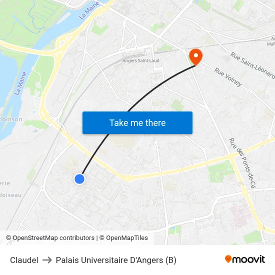 Claudel to Palais Universitaire D'Angers (B) map