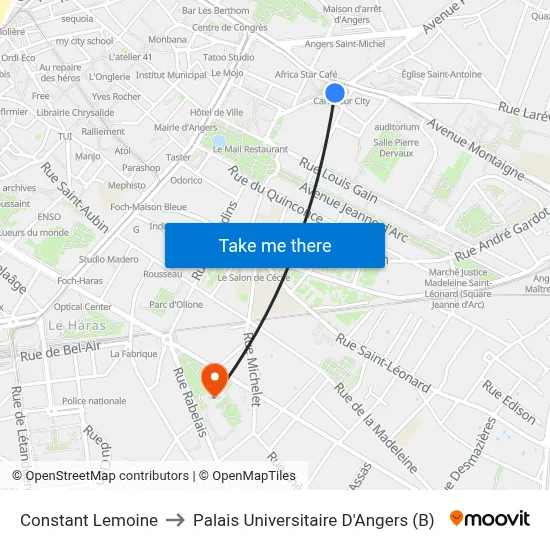 Constant Lemoine to Palais Universitaire D'Angers (B) map