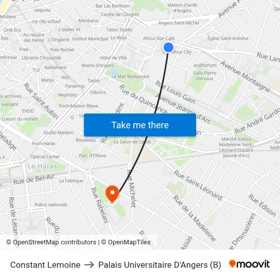 Constant Lemoine to Palais Universitaire D'Angers (B) map