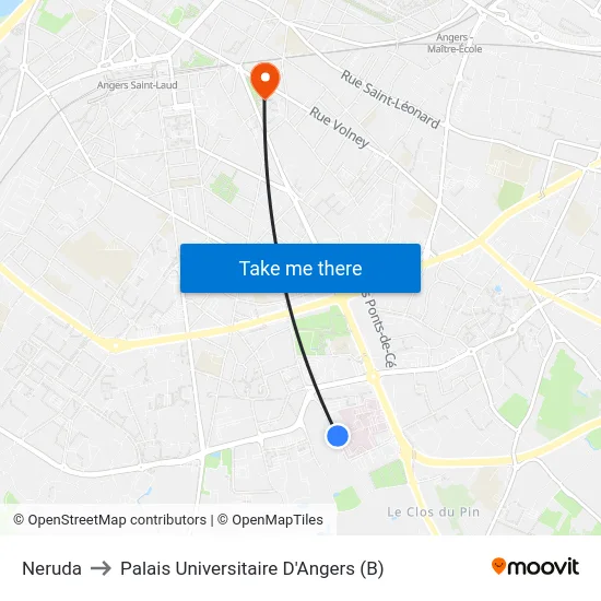 Neruda to Palais Universitaire D'Angers (B) map