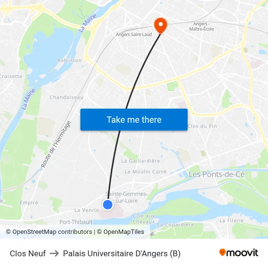 Clos Neuf to Palais Universitaire D'Angers (B) map