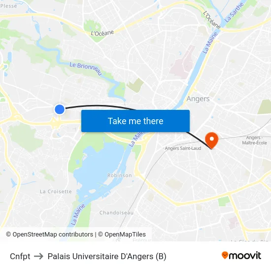 Cnfpt to Palais Universitaire D'Angers (B) map