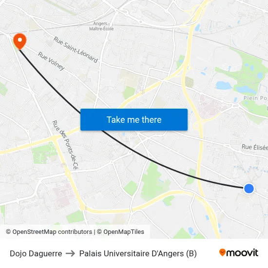 Dojo Daguerre to Palais Universitaire D'Angers (B) map