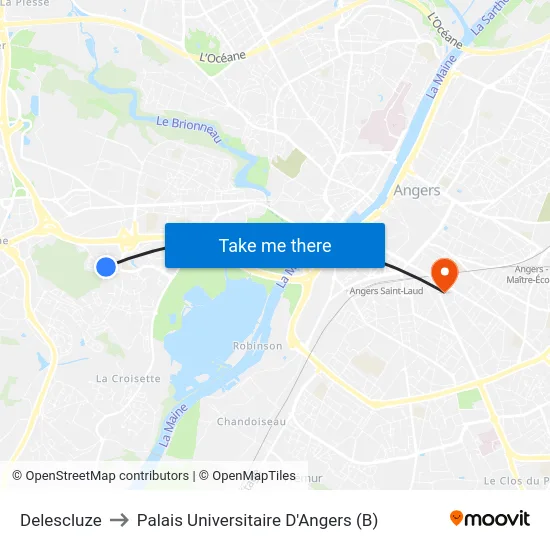 Delescluze to Palais Universitaire D'Angers (B) map