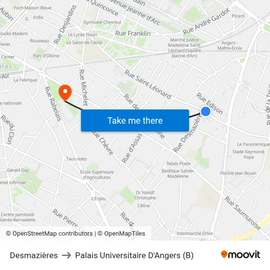 Desmazières to Palais Universitaire D'Angers (B) map