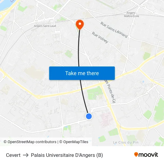 Cevert to Palais Universitaire D'Angers (B) map