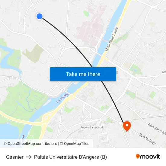 Gasnier to Palais Universitaire D'Angers (B) map