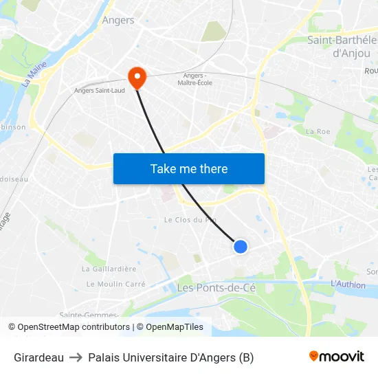 Girardeau to Palais Universitaire D'Angers (B) map