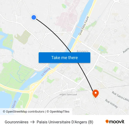 Gouronnières to Palais Universitaire D'Angers (B) map